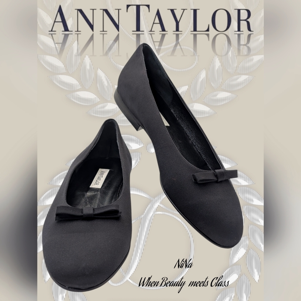 Ann Taylor NiNa Satin Ballet Flats with Bows/Leather Soles Women Size 8 M - Picture 1 of 17